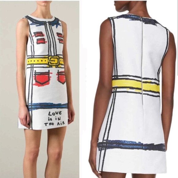 Alice + Olivia Love Is In The Air Trompe L'oeil WHITE BLUE MINI SHIFT DRESS 8 - Picture 3 of 15